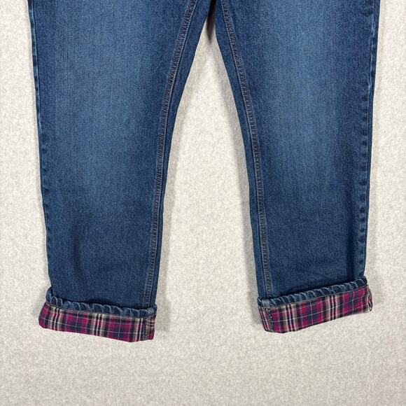 Flannel Lined Jean Women 12 Short Insulated Warm Thermal Soft Pink Plaid Outdoor - Picture 3 of 11